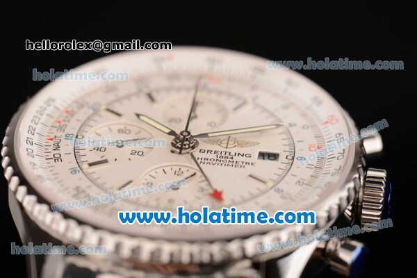 Breitling Navitimer World Chrono Swiss Valjoux 7750-SHG with GMT Automatic Stainless Steel Case with Stick Markers and White Dial - Click Image to Close