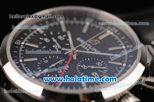 Breitling Transocean Chronograph GMT Swiss Valjoux 7750 Automatic Steel Case with Black Leather Bracelet Silver Markers and Black Dial - Click Image to Close