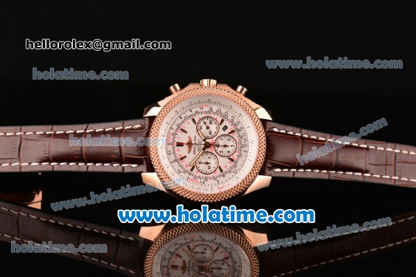 Breitling Bentley Motors Chrono Swiss Valjoux 7750 Automatic Rose Gold Case with Brown Leather Strap Stick Markers and White Dial - Click Image to Close