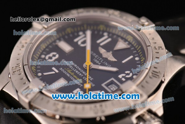 Breitling Avenger Seawolf Swiss ETA 2836 Automatic Stainless Steel Case with Black Leather Bracelet Black Dial and Numeral Markers - Click Image to Close