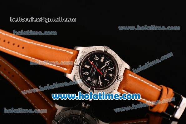 Breitling Avenger Seawolf Swiss ETA 2836 Automatic Stainless Steel Case with Orange Leather Bracelet Black Dial and Numeral Markers - Click Image to Close