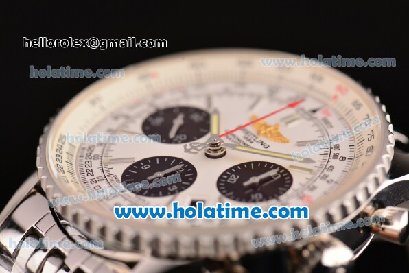 Breitling Navitimer Chrono Swiss Valjoux 7750 Automatic Full Steel with White Dial and Silver Stick Markers - 1:1 Original (Z) - Click Image to Close