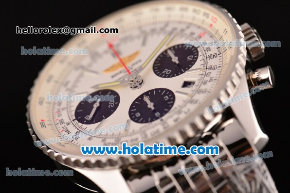 Breitling Navitimer Chrono Swiss Valjoux 7750 Automatic Full Steel with White Dial and Silver Stick Markers - 1:1 Original (Z) - Click Image to Close