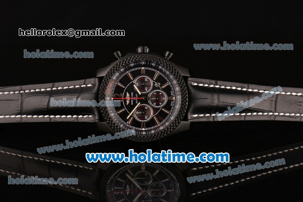 Breitling Bentley Barnato Midnight Carbon Chrono Swiss 7750-SHG Automatic PVD Case with Black Leather Bracelet Black Dial and Stick Markers - Click Image to Close