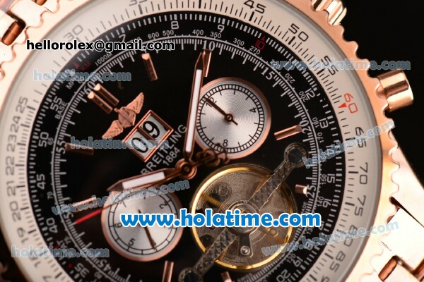 Breitling Navitime Tourbillon Automatic Movement Rose Gold Case with Rose Gold Stick Markers-Black Dial and Rose Gold Strap - Click Image to Close
