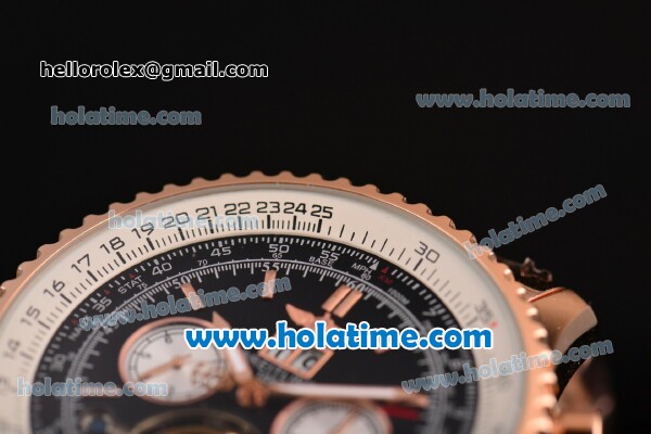 Breitling Navitime Tourbillon Automatic Movement Rose Gold Case with Rose Gold Stick Markers-Black Dial and Rose Gold Strap - Click Image to Close