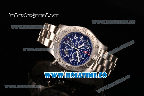 Breitling Aeromarine Avenger Seawolf Chrono Swiss Quartz Full Steel with Blue Dial and White Arabic Numeral Markers - Click Image to Close