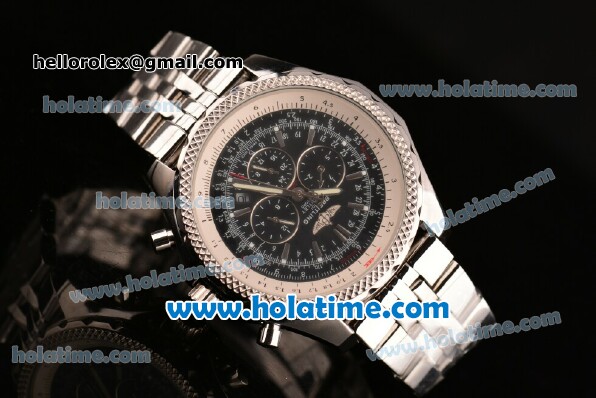 Breitling Bentley Small Date Automatic Movement Silver Case with Black Dial and Honeycomb Bezel-SS Strap - Click Image to Close