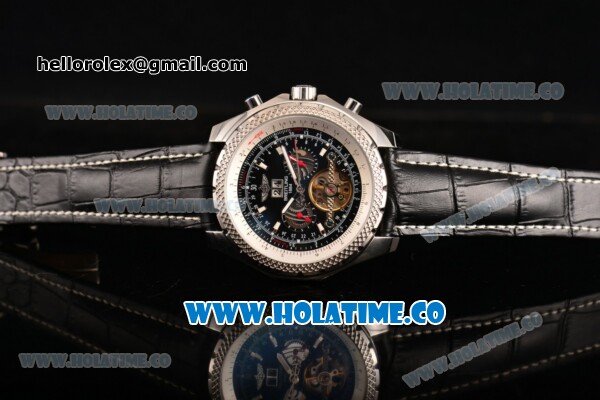Breitling for Bentley Tourbillon Skeleton Automatic with Black Dial and White Bezel-Black Leather Strap - Click Image to Close