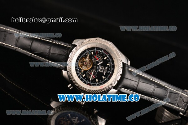 Breitling for Bentley Tourbillon Skeleton Automatic with Black Dial and White Bezel-Black Leather Strap - Click Image to Close