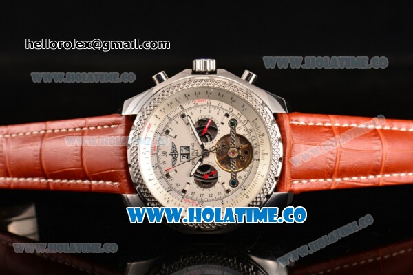 Breitling for Bentley Tourbillon Skeleton Automatic with White Dial and White Bezel-Brown Leather Strap - Click Image to Close