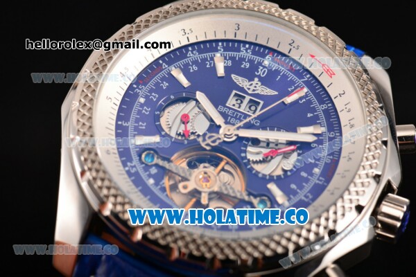 Breitling Bentley Tourbillon Automatic Movement Steel Case with Stick Markers and Blue Leather Strap - Click Image to Close