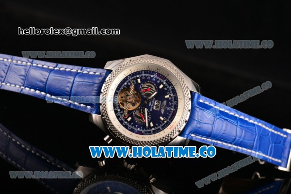 Breitling Bentley Tourbillon Automatic Movement Steel Case with Stick Markers and Blue Leather Strap - Click Image to Close