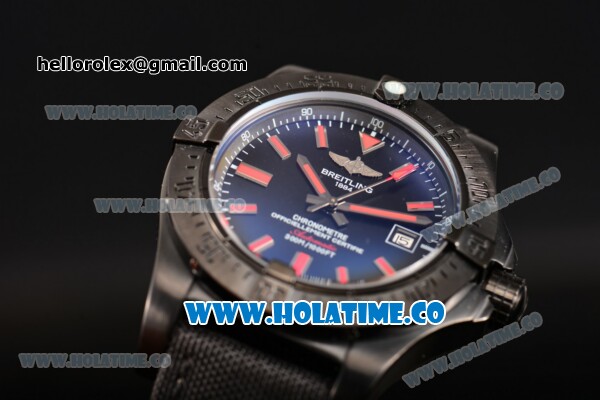 Breitling Avenger II Seawolf Asia 2813 Automatic PVD Case with Black Dial and Red Stick Markers - Click Image to Close