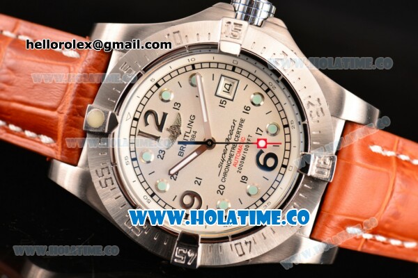 Breitling Superocean Steelfish Asia 2813 Automatic Steel Case with white Dial Dot/Arabic Numeral Markers and Brown Leather Strap - Click Image to Close