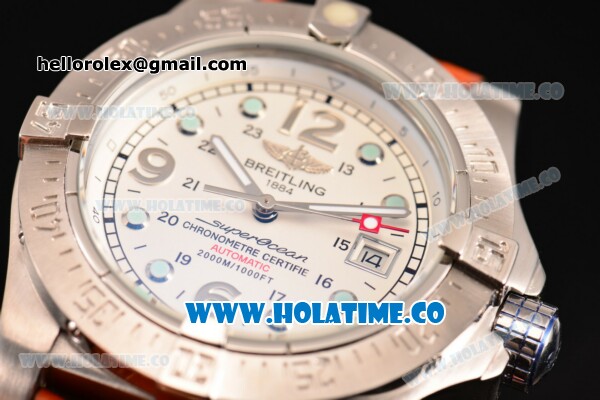 Breitling Superocean Steelfish Asia 2813 Automatic Steel Case with white Dial Dot/Arabic Numeral Markers and Brown Leather Strap - Click Image to Close