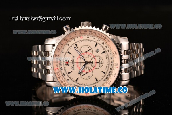 Breitling Montbrillant Chronograph Quartz Movement Silver Case with Beige Dial and Silver Stick Marker-SSband - Click Image to Close
