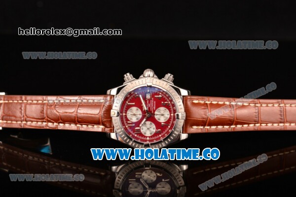 Breitling Chronomat Evolution Swiss Valjoux 7750 Automatic Steel Case with Red Dial and Silver Arabic Numeral Markers (BP) - Click Image to Close