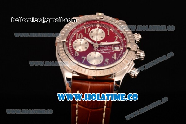 Breitling Chronomat Evolution Swiss Valjoux 7750 Automatic Steel Case with Red Dial and Silver Arabic Numeral Markers (BP) - Click Image to Close