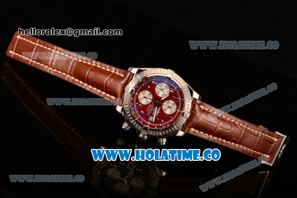 Breitling Chronomat Evolution Swiss Valjoux 7750 Automatic Steel Case with Red Dial and Silver Arabic Numeral Markers (BP) - Click Image to Close