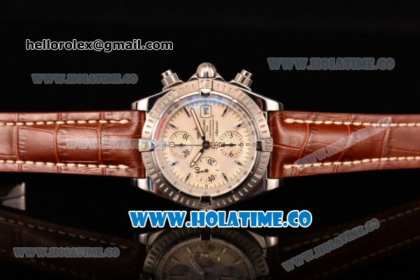 Breitling Chronomat Evolution Swiss Valjoux 7750 Automatic Steel Case with White Dial and Silver Stick Markers (BP) - Click Image to Close