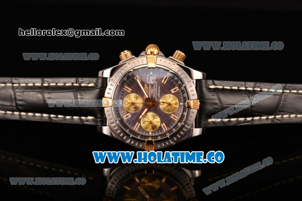 Breitling Chronomat Evolution Swiss Valjoux 7750 Automatic Steel Case with Grey Dial and Yellow Gold Stick Markers (BP) - Click Image to Close