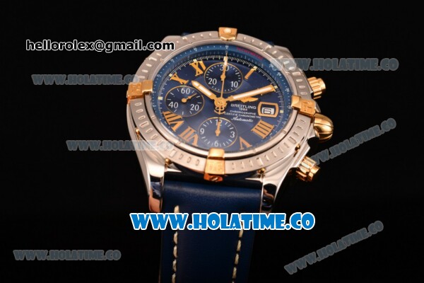 Breitling Chronomat Evolution Swiss Valjoux 7750 Automatic Steel Case with Blue Dial and Yellow Gold Roman Numeral Markers (BP) - Click Image to Close