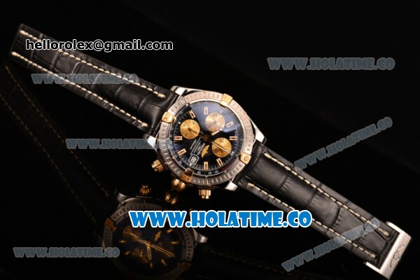 Breitling Chronomat Evolution Swiss Valjoux 7750 Automatic Steel Case with Black Dial and Yellow Gold Stick Markers (BP) - Click Image to Close