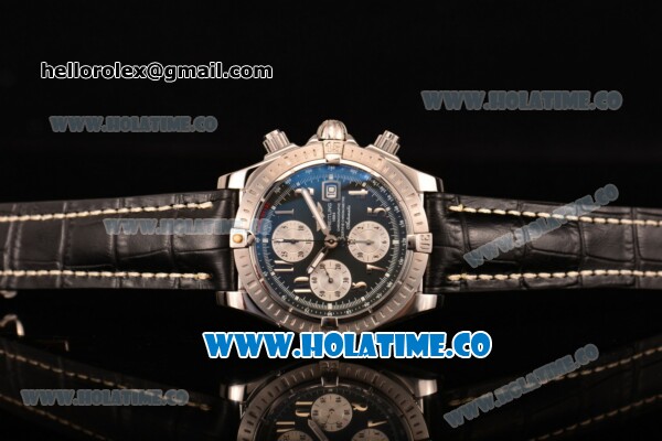 Breitling Chronomat Evolution Swiss Valjoux 7750 Automatic Steel Case with Black Dial and Silver Arabic Numeral Markers (BP) - Click Image to Close