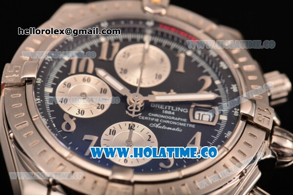 Breitling Chronomat Evolution Swiss Valjoux 7750 Automatic Steel Case with Black Dial and Silver Arabic Numeral Markers (BP) - Click Image to Close