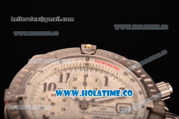 Breitling Chronomat Evolution Swiss Valjoux 7750 Automatic Steel Case with White Dial and Silver Arabic Numeral Markers (BP) - Click Image to Close