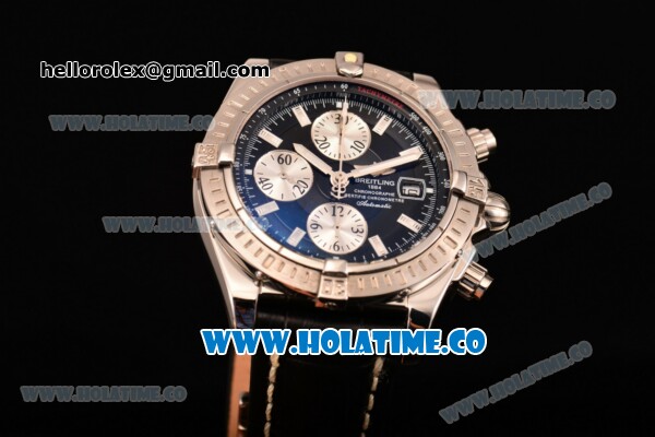 Breitling Chronomat Evolution Swiss Valjoux 7750 Automatic Steel Case with Black Dial and Silver Stick Markers (BP) - Click Image to Close