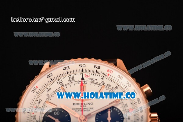 Breitling Navitimer 01 Chrono Swiss Valjoux 7750 Automatic Rose Gold Case with White Dial Brown Leather Strap and Stick Markers - 1:1 Original (JF) - Click Image to Close