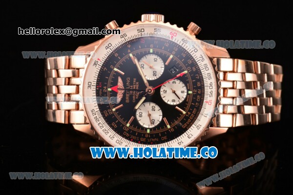 Breitling Navitimer GMT Chrono Swiss Valjoux 7750 Automatic Full Rose Gold with Black Dial and Stick Markers - Click Image to Close