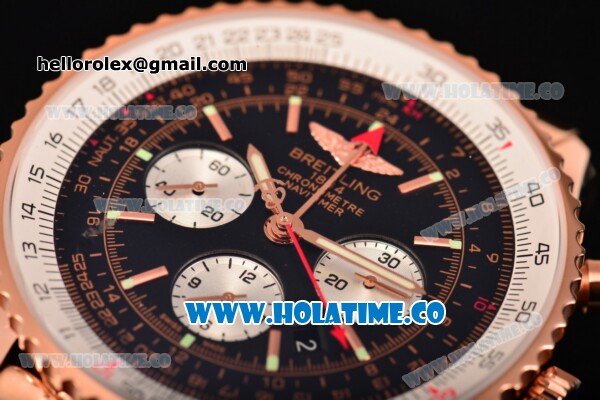 Breitling Navitimer GMT Chrono Swiss Valjoux 7750 Automatic Full Rose Gold with Black Dial and Stick Markers - Click Image to Close