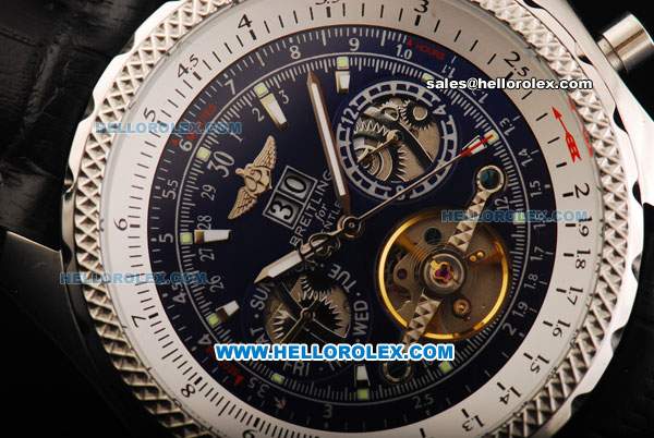 Breitling Bentley Tourbillon Movement Steel Case with Blue Dial and White Border - Honeycomb Bezel - Click Image to Close