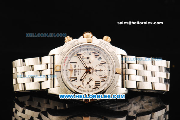 Breitling Chronomat B01 Swiss Valjoux 7750 Automatic Movement Full Steel with White Dial - RG Roman Markers - Click Image to Close