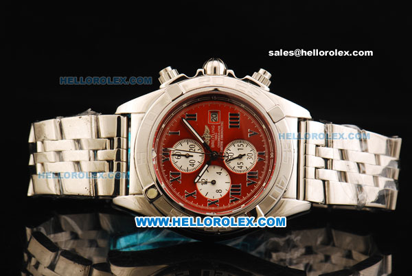 Breitling Chronomat B01 Chronograph Miyota Quartz Movement Full Steel with Red Dial - Three White Subdials and Roman Numerals - Click Image to Close