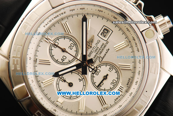 Breitling Chronomat B01 Chronograph Miyota Quartz Movement Beige Dial with Silver Markers and Black Leather Strap - Click Image to Close