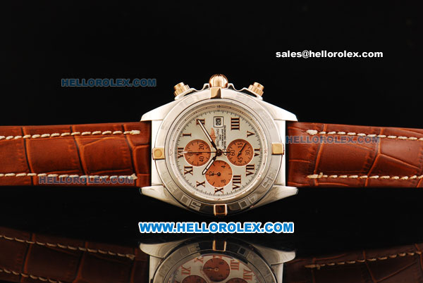 Breitling Chronomat B01 Chronograph Miyota Quartz Movement Beige Dial with Three Orange Subdials - RG Roman Markers and Brown Leather Strap - Click Image to Close