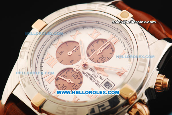 Breitling Chronomat B01 Chronograph Miyota Quartz Movement Beige Dial with Three Orange Subdials - RG Roman Markers and Brown Leather Strap - Click Image to Close