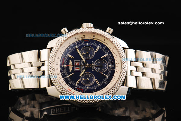 Breitling Bentley Swiss Valjoux 7750 Chronograph Movement Full Steel with Blue Dial and Honeycomb Bezel - Stick Markers - Click Image to Close