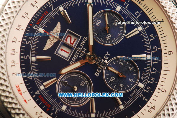 Breitling Bentley Swiss Valjoux 7750 Chronograph Movement Full Steel with Blue Dial and Honeycomb Bezel - Stick Markers - Click Image to Close