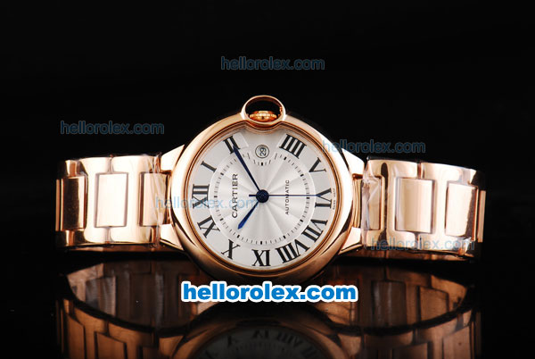 Cartier Ballon Bleu Automatic Movement Full Rose Gold with Black Rome Markers and White Dial-Small Calendar - Click Image to Close