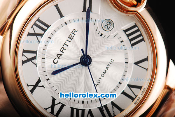 Cartier Ballon Bleu Automatic Movement Full Rose Gold with Black Rome Markers and White Dial-Small Calendar - Click Image to Close