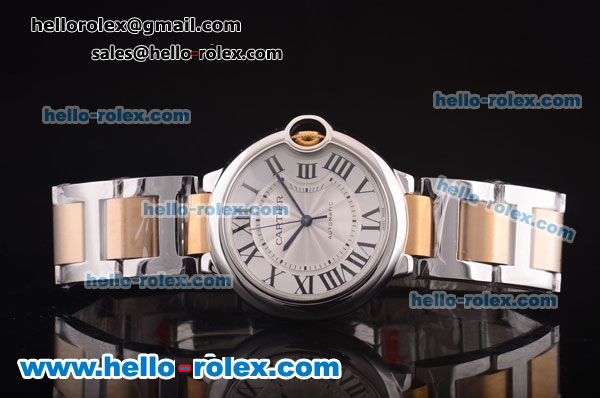 Cartier Ballon Bleu De Medium Size Swiss ETA 2671 Automatic Movement with Silver Dial and Two Tone Strap - 1:1 Original - Click Image to Close