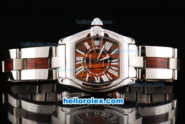 Cartier Roadster Swiss ETA 2671 Automatic Movement with Brown Dial and White Rome Numeral Marker-SS Strap - Click Image to Close