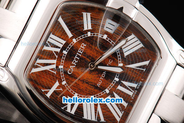 Cartier Roadster Swiss ETA 2671 Automatic Movement with Brown Dial and White Rome Numeral Marker-SS Strap - Click Image to Close