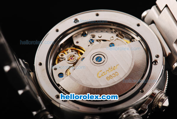 Cartier Pasha Swiss Valjoux 7750 Chronograph Movement White Dial with Black Stick/Numeral Marker-SS Strap - Click Image to Close