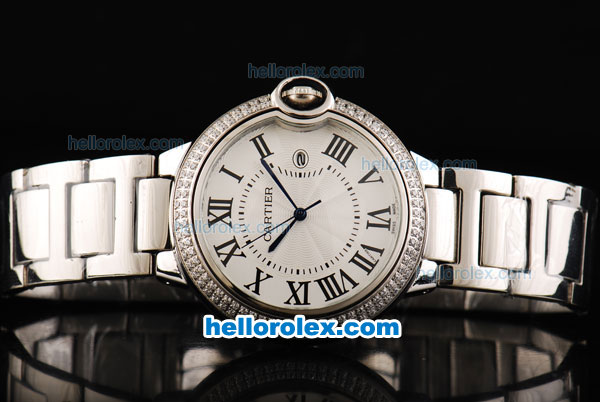 Cartier Automatic Movement Silver Case with Diamond Bezel-White Dial and Rome Markers-SS Strap - Click Image to Close